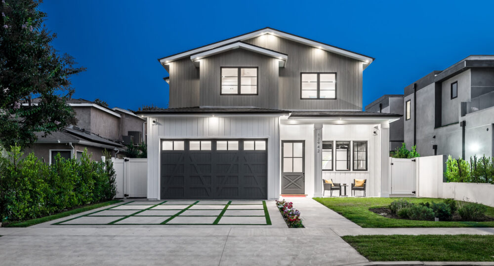 An exterior view of a contemporary new home in Los Angeles.
